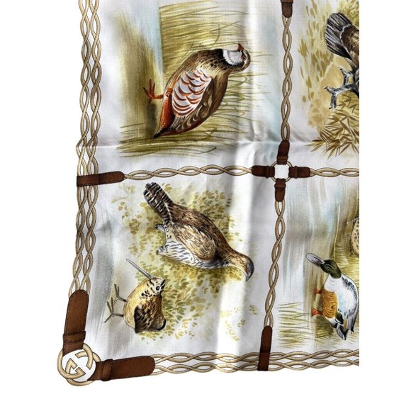 GUCCI: Silk Scarf With Birds & Logo #L069 - Picture 7 of 12